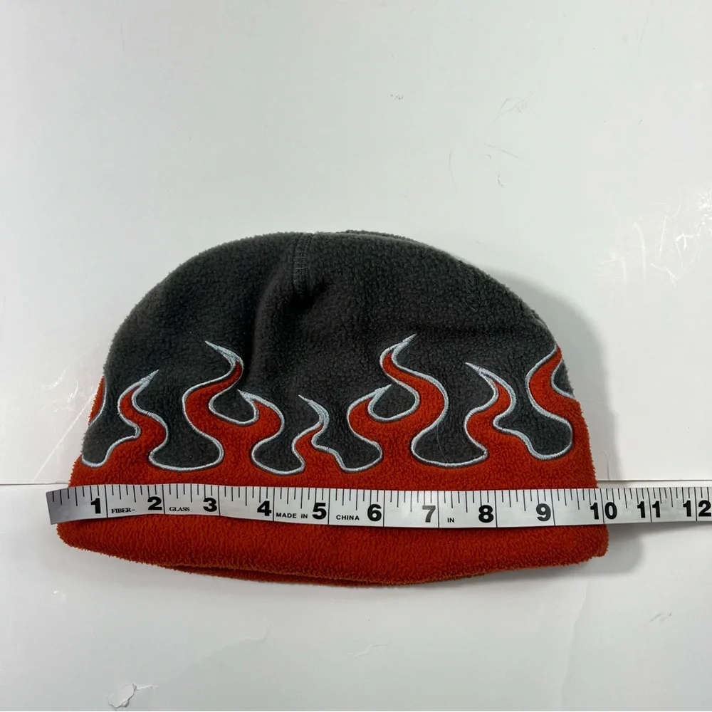 L.L.Bean Vintage Y2K Fleece Gray Orange Embroidered Flame Beanie Hat Youth M - Picture 7 of 8